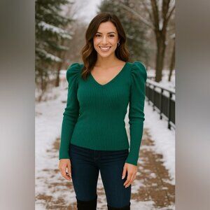 Express puff shoulder knit sweater Cottagecore Downtown Preppy Romantic Cozy
